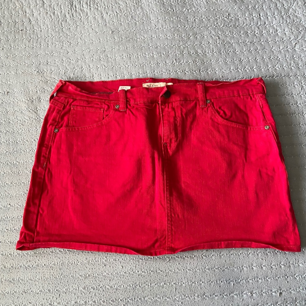 Red Denim Mini Skirt
